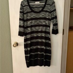 Calvin Klein Black and Gray Cuffed Sleeve Sweater Dress